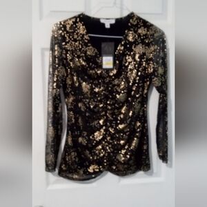 Nine West Black Top with Gold Sequins